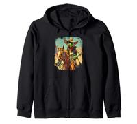 Western Frog Cowboy Horse Bandit Sheriff Vintage Graphic Zip Hoodie