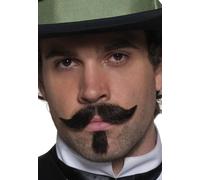 Smiffys Authentic Western Gambler Moustache, Brown Curled Tash and Small Beard, Self-Adhesive, Cowboys and Indians Fancy Dress, Western Dress Up Cosmetics & Disguises.