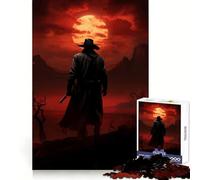 Western Gunslinger Silhouette Against Red Moon Jigsaw Puzzle for Adults 1000 Pieces Creative Think Stress Relief Fun Exact Edges Thoughtful Xmas (50x75cm)