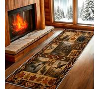 Western Hallway Runner Rug 60x210, Cabin Bear Runners for Lodge, Deer Hunting Rug, Washable Western Country Long Carpet for Hallway Entryway Floor Mats