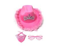 Western Hat - Felt Cap, Bright Tones Cowboy Headwear, Comfortable Material Riding Hat | Stylish Scarf Glasses Set for Women Men Girls Boys