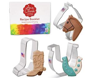 Western/Horse Cowboy Cookie Cutters 3-Pc. Set Made in The USA by Ann Clark, Horse Head, Cowboy Boot, and Horseshoe