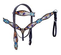 Western Horse Headstall Breast Collar Tack Set Leather Floral Tooled Handmade Full Cob Pony Breastplate ME-HBC-009 (Full)