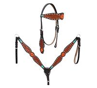 Western Horse Headstall Bridle Breast Collar Tack Set Leather Floral Tooled Handmade Full Cob Pony Breastplate ME-HBC-036 (Cob)