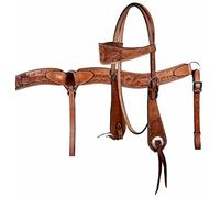 Western Horse Headstall Bridle Breast Collar Tack Set Leather Floral Tooled Handmade Full Cob Pony Breastplate ME-HBC-028 (Full)