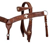 Western Horse Headstall Bridle Breast Collar Tack Set Leather Floral Tooled Handmade Full Cob Pony Breastplate ME-HBC-029 (Pony)