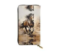 Western Horse Long leather wallet, portable credit card holder, zippered coin purse, and ID compartment