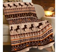 Western Horse Print Blanket Country Farm Brown Cowboy Throw Blankets for Couch Sofa Bed Stuff Decor Gifts Lightweight Soft Warm Cozy Fleece Plush Flannel Bedding for Lover Man Woman Adults 40"x50"