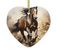 Western Horse Print Christmas Ornament Hanging, Ceramic Heart Pendant, for Birthday Weddings & Keepsake Gift Decor