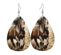 Western Horse Print Leather Teardrop Earrings - Fashion Earrings Dangle Drop Jewelry, for Women Valentine Gift