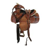 Western Horse Tooled Leather Barrel Racing Pleasure Saddle 10" to 19" Handmade Floral Carved Saddle Mahira Enterprises ME-WLS-140 (12" Seat)