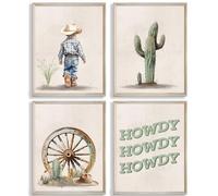 Western Howdy Cowboy Hats Cactus Desert Boho Beige Wall Art Prints for Cowboy Nursery Decor and Baby Boy Room Decor and Kids Room Decorations and Boys Room Decor,Set of 4(8"x10"inch,Unframed).