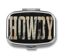 Western Howdy Distressed Vintage Minimal Pill Box 2 Compartment Portable Medicine Pill Case Travel Pill Organizer for Pocket Purse
