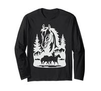 Western Indian Horse Rider Silhouette, Native Indian Riding Long Sleeve T-Shirt