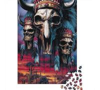Western Indian Skull Decor 1000-Piece Jigsaw Puzzle for Adults, 52x38cm/1000pcs, Low-dust White Pieces for Sorting; Tabletop Entertainment at Home