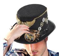 Western Jazz Hat | Sturdy Steampunk Accessories Steampunk Hat - Gentleman's Costume Skeleton Wing Gears with Adjustable Strap