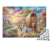 Western Journey 1000 Pieces Jigsaw Puzzles for Puzzle Enthusiasts Covered Wagon Dog Thick Recycled Cardboard Home Decoration Wall Display EduCational Puzzle 38x26cm/1000pcs