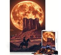 Western Landscape with Cowboy And Moon 1000 Piece Jigsaws for Adults Recall Power Light Enjoyment Precise Edges Meaningful Gift (38x52cm)