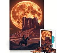 Western Landscape with Cowboy And Moon 1000 Piece Puzzle For Adults Mind Skill Play Laser Cut for Flawless Fit Rewarding Activity for Rainy Days (50x75cm)
