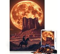 Western Landscape with Cowboy And Moon 1000 Piece Teenager Puzzles Analytical Skill Easy Relaxation Clean Cut Perfect Present (38x26cm)