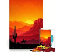 Western Landscape with Cowboy at Sunset 1000 Piece Teenager Puzzles Brain Boosting Play Tight Interlock No Gaps Relaxing Indoor Group Activity (50x75cm)