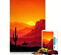 Western Landscape with Cowboy at Sunset 1000 Piece Teenager Puzzles Mental Focus Game Precision Cut Smooth Edges Christmas Stocking Stuffer Game (38x26cm)