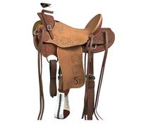 Western Leather A Fork Wade Tree Roping Ranch Horse Saddle Tack Set Headstall Breast Collar & Reins 14 to 18 Inch WLS-211 (16" Seat)