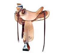 Western Leather A Fork Wade Tree Roping Ranch Horse Saddle Tack Set Headstall Breast Collar & Reins 14 to 18 Inch WLS-212 (16" Seat)