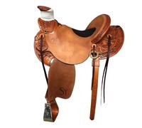 Western Leather A Fork Wade Tree Roping Ranch Horse Saddle Tack Set Headstall Breast Collar & Reins 14 to 18 Inch WLS-217 (16" Seat)