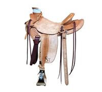 Western Leather A Fork Wade Tree Roping Ranch Horse Saddle Tack Set Headstall Breast Collar & Reins 14 to 18 Inch WLS-203 (16" Seat)
