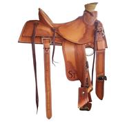 Western Leather A Fork Wade Tree Roping Ranch Horse Saddle Tack Set Headstall Breast Collar & Reins 14 to 18 Inch WLS-206 (15" Seat)
