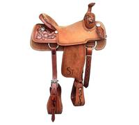 Western Leather A Fork Wade Tree Roping Ranch Horse Saddle Tack Set Headstall Breast Collar & Reins 14 to 18 Inch WLS-219 (15" Seat)