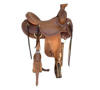 Western Leather A Fork Wade Tree Roping Ranch Horse Saddle Tack Set Headstall Breast Collar & Reins 14 to 18 Inch WLS-208 (16" Seat)
