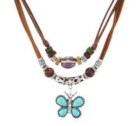 Western Leather Choker Necklace for Women Boho Layered Turquoise Bead Vintage Tribal Style Double Layers Beaded Leather Necklace, 1, Metal, No Gemstone