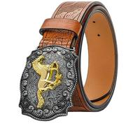 Western Leather Cowboy Buckle Belt for Men Women Jeans Engraved Floral Horse Texas Buckle Belt (33-41" waist)