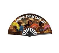 Western Line Dance Hand Fan,Where Them Fans at Clack Fan, Clacking Fan, Popping Fan for Country Dancing, Large 26 Inch Festival Folding Fans, Boots On The Ground Performance Fans (Coffee, 64x33cm)