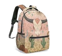 Western Longhorn Skull 16 Inch Backpack Cowboy Boots Cactus Tribal Geometric All Over Print Southwest Traveling Daypack (02)