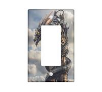 Western Machine Dragons Decorative Light Switch Cover Wall Plate 1 Gang Single Rocker, Cool Steampunk Industry Electrical Faceplate for Kitchen Bathroom, Animal Switchcover Decor