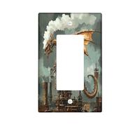 Western Machine Dragons Decorative Light Switch Cover Wall Plate 1 Gang Single Rocker, Funny Steampunk Industry Electrical Faceplate for Kitchen Bathroom, Animal Switchcover Decor