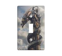 Western Machine Dragons Decorative Light Switch Cover Wall Plate 1 Gang Single Toggle, Cool Steampunk Industry Electrical Faceplate for Kitchen Bathroom, Animal Switchcover Decor