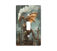 Western Machine Dragons Decorative Light Switch Cover Wall Plate 1 Gang Single Toggle, Funny Steampunk Industry Electrical Faceplate for Kitchen Bathroom, Animal Switchcover Decor