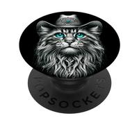 Western Meowdy! Funny Country Music Cat Cowboy Hat PopSockets Swappable PopGrip