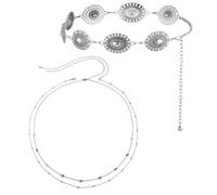 Western Metal Concho Belt,2pcs Cowgirl Boho Waist Concho Chain for Women,Silver Vintage Adjustable Metal Hollow Out Belts for Jeans Dresses