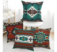 Western Native American Throw Pillow Covers 18X18 Southwestern Boho Aztec Navajo Turquoise Decorative Cushion Pillow Cases for Outdoor Home Decor Set of 4, Double Side Print
