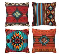 Western Native American Throw Pillow Covers Set of 4, Southwestern Boho Aztec Rustic Decorative Pillow Cases Cushion Cover for Home Couch Sofa Bedroom Office Car 18x18 Inches