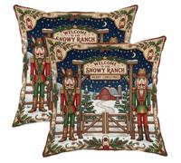 Western Nutcracker Christmas Ranch Throw Pillow Covers 14x14 Set of 2