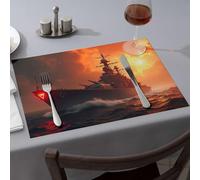 Western Party Decorations A Battleship Sails Through Turbulent Waters As The Sun Sets Dining Place Mats Golden Girls Gifts Table Cloth(6PCS)