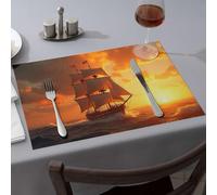 Western Party Decorations A Majestic Sailing Ship Sails Across The Ocean At Sunset Dining Place Mats Tablecloth Western Tablecloth(6PCS)