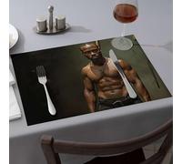 Western Party Decorations A Muscular Man With A Spear Stands Confidently In A Dimly Lit Environment Dining Place Mats Spring Placemats Western Party Decorations(1PCS)