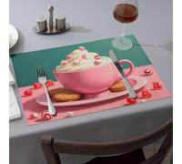 Western Party Decorations A Pink Cup Filled with Whipped Cream, Cookies, and Colorful Candies Dining Place Mats Golden Girls Gifts Table Cloth(1PCS)